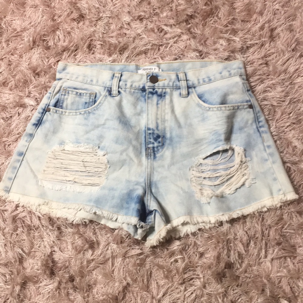 Forever 21 Distressed light wash denim shorts
